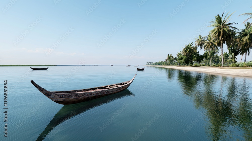 Tropical beach with calm ocean and boats Tropical beach with calm ocean and boats