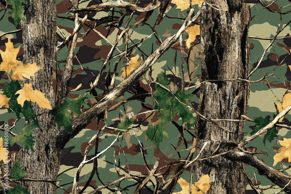 Tactical Camouflage Design with Seamless Real Tree Forest Elements