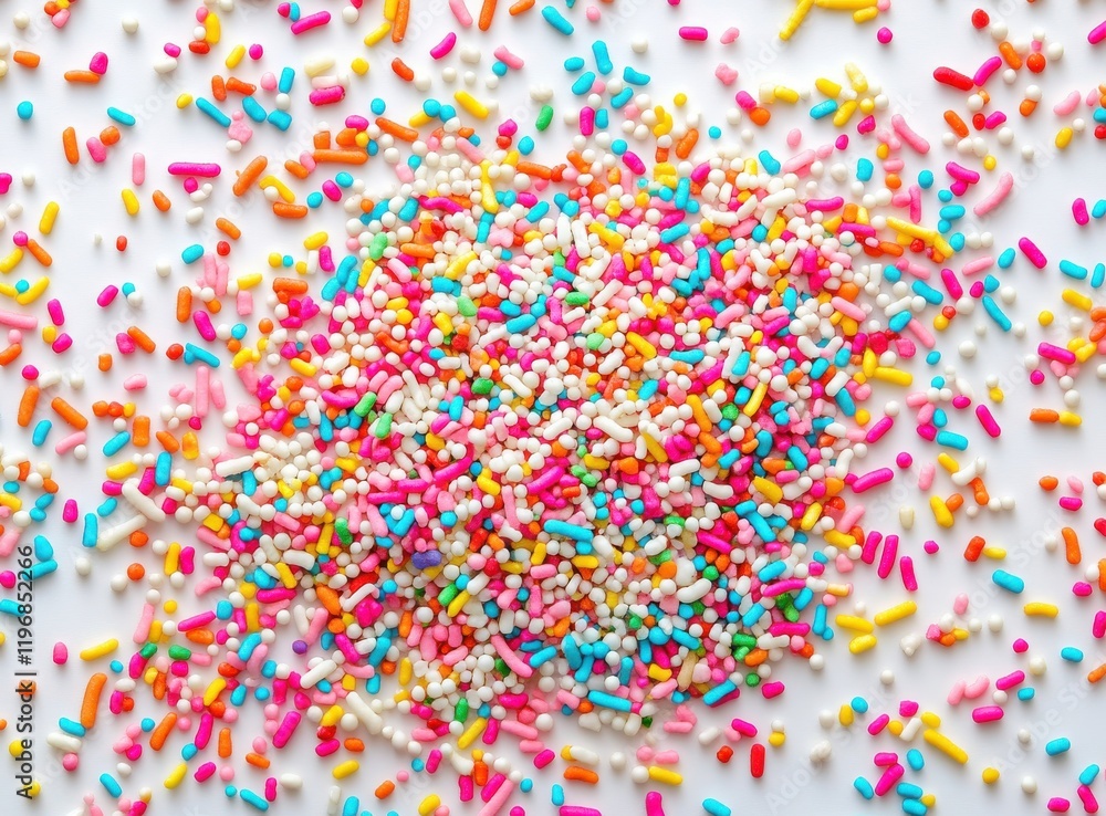 Colorful Sprinkles Poured on a White Background, Perfect for Food Decor, Baking, Desserts, and Sweet Treats, Bringing a Fun and Vibrant Touch to Any Culinary Creation Colorful Sprinkles Poured on a White Background, Perfect for Food Decor, Baking, Desserts, and Sweet Treats, Bringing a Fun and Vibrant Touch to Any Culinary Creation