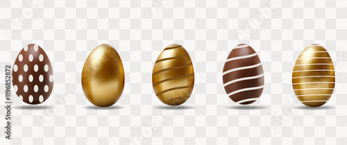 Realistic vector easter gold and chocolate eggs set.