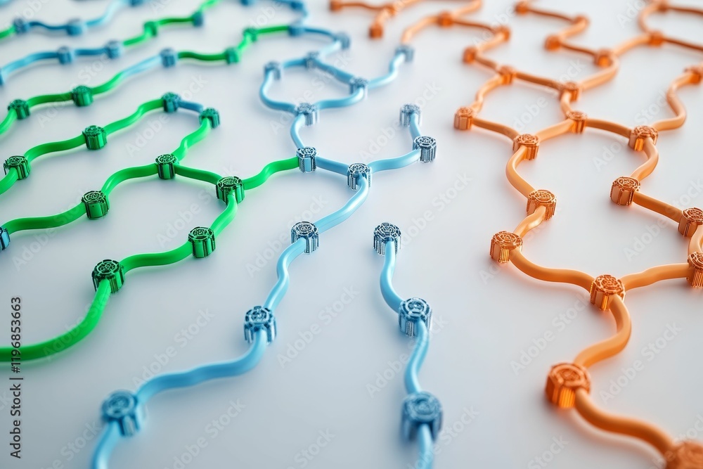 Obraz premium Interconnected pathways; colorful tubes; patterned connectors.