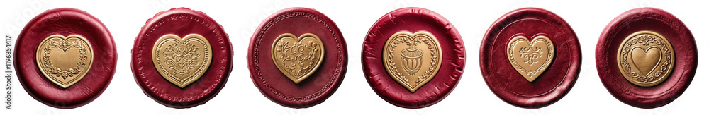 PNG Elegant heart-shaped wax seals, isolated element set, transparent background