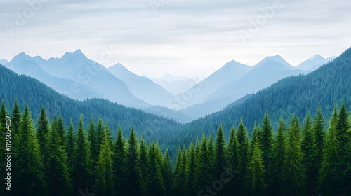 Mountain landscape view forested valley nature scene tranquil environment scenic outlook