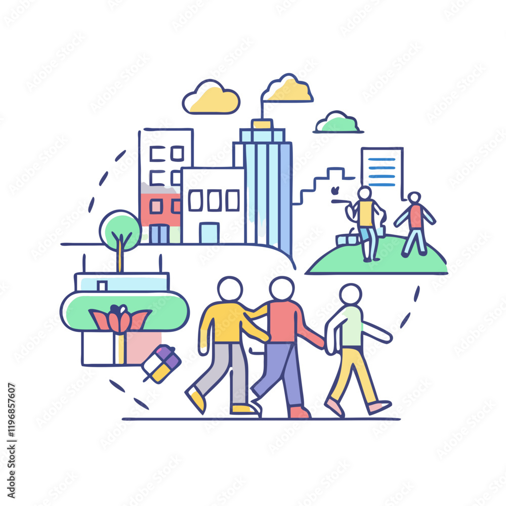 Naklejka premium city walk tour vector icon, city walk tour vector illustration-simple illustration of city walk tour, perfect for city walk tour logos and icons and themed design 