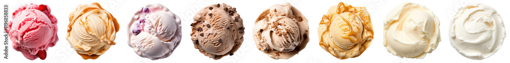 Fototapeta premium PNG Colorful ice cream scoops variety, isolated element set, transparent background