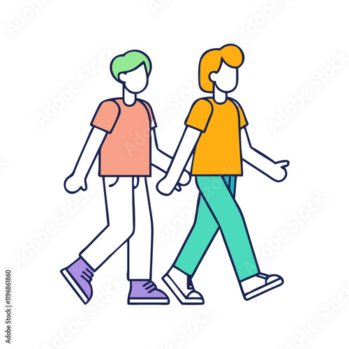 walking with a friend vector icon, walking with a friend vector illustration-simple illustration of walking with a friend, perfect for walking with a friend logos and icons and themed design 