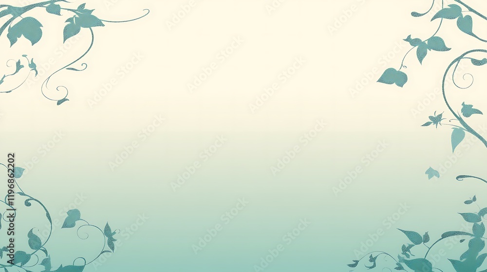 Obraz premium Elegant Teal Vines Frame A Soft Gradient Background