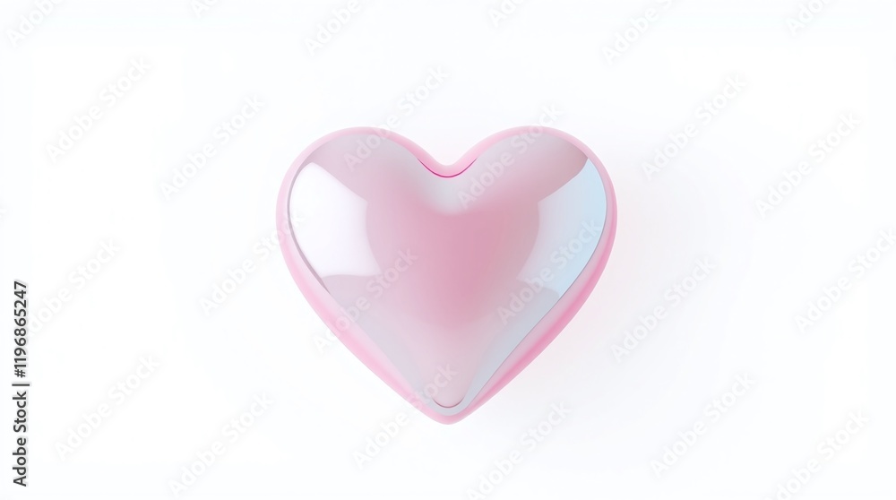 Pearlescent pink 3D heart with opalescent finish floating on white background. Perfect for beauty, cosmetics, wedding, feminine designs and romantic concepts. Soft elegant studio lighting. Pearlescent pink 3D heart with opalescent finish floating on white background. Perfect for beauty, cosmetics, wedding, feminine designs and romantic concepts. Soft elegant studio lighting.