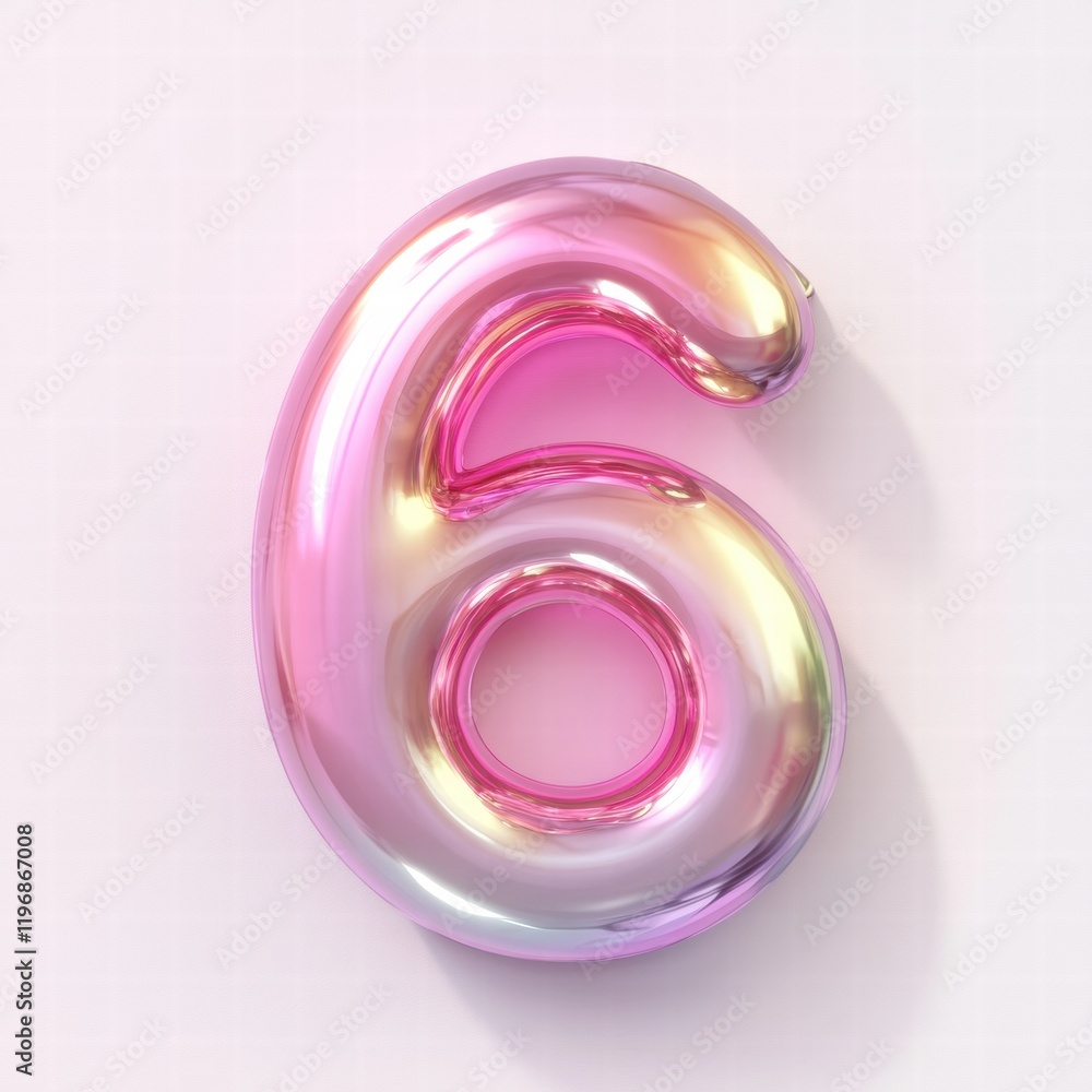 Colorful shiny number six floating on a soft pastel background with a smooth and glossy finish. Generative AI Colorful shiny number six floating on a soft pastel background with a smooth and glossy finish. Generative AI