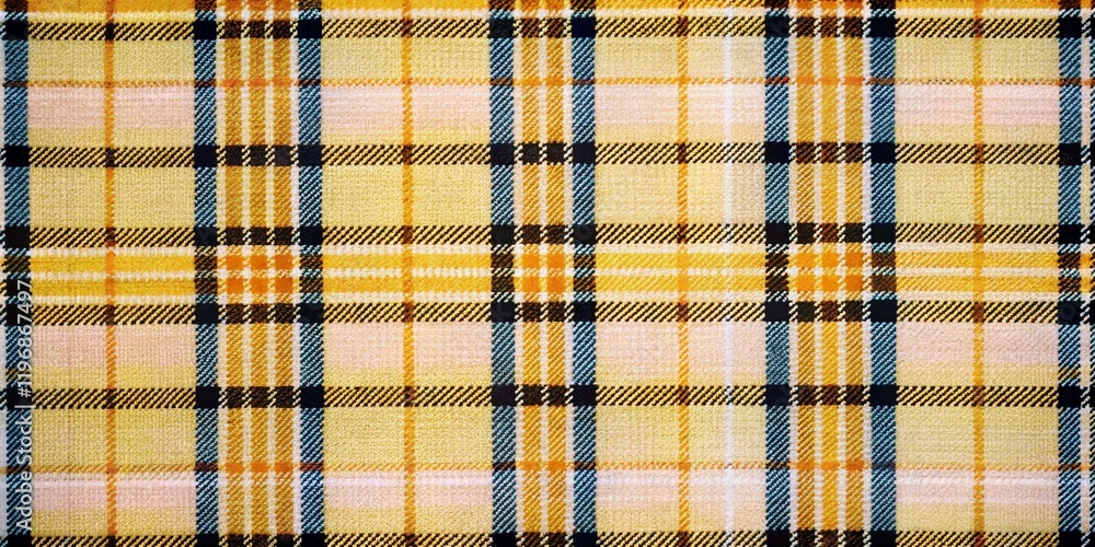 Classic Tartan Plaid Fabric Pattern with Warm Yellow, Soft Peach, and Light Blue Classic Tartan Plaid Fabric Pattern with Warm Yellow, Soft Peach, and Light Blue
