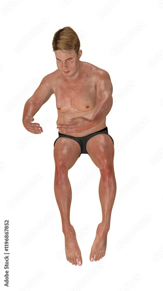 Overweight doing Circle Crunch upper view, seamless loop, vertical video, against white Overweight doing Circle Crunch upper view, seamless loop, vertical video, against white