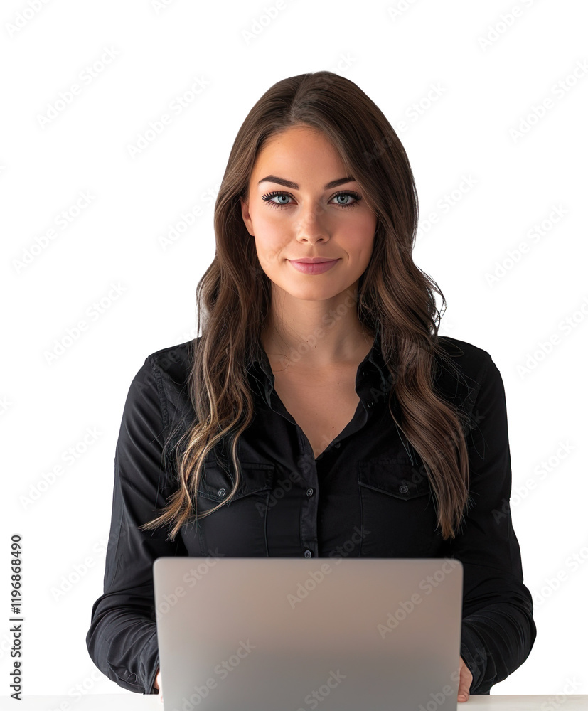 Business woman working on laptop on a transparent background Business woman working on laptop on a transparent background