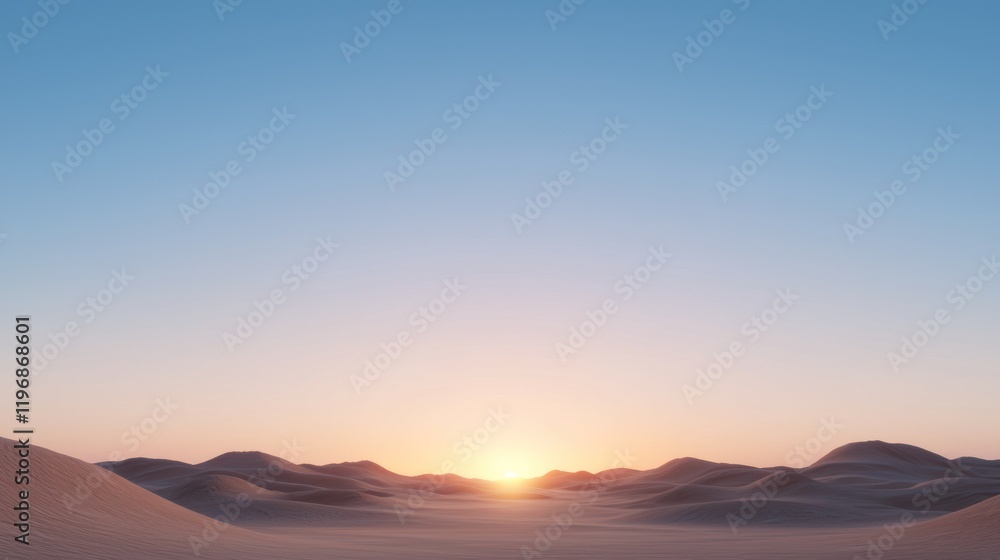 Serene desert landscape at sunrise with gentle hills and clear sky. Serene desert landscape at sunrise with gentle hills and clear sky.