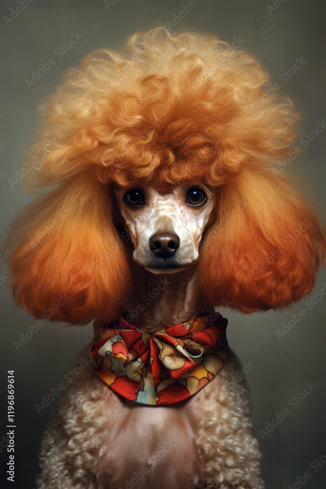 Portrait of an orange poodle with curly fur and expressive eyes Portrait of an orange poodle with curly fur and expressive eyes