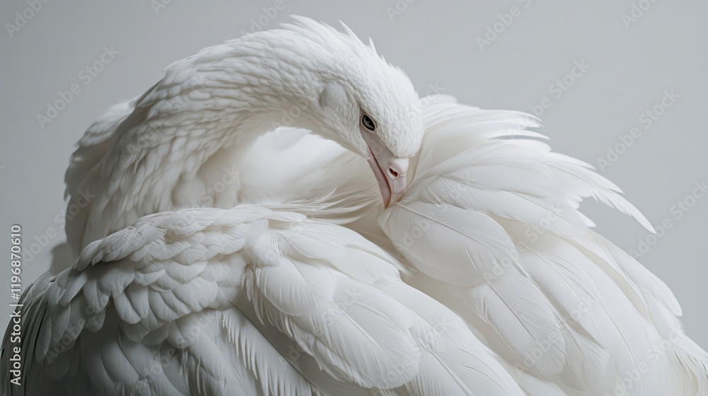 Obraz premium Feathers ruffling with soft details displayed on a white background symbolizing preening, comfort, and instinctive care
