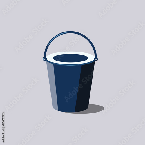 A blue plastic bucket with a handle, situated against a plain background vector illustration