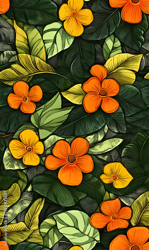 Creative Seamless Pattern 2D Doodle Floral Illustrations for wallpaper, card, tile. Creative Seamless Pattern 2D Doodle Floral Illustrations for wallpaper, card, tile.