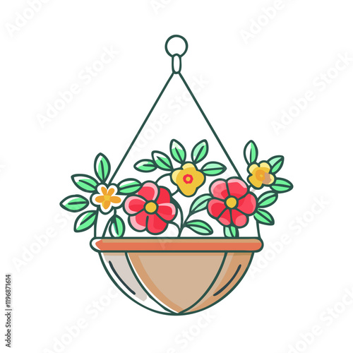 hanging flower basket vector icon, hanging flower basket vector illustration -simple illustration of hanging flower basket, perfect for hanging flower basket logos and icons and themed design 