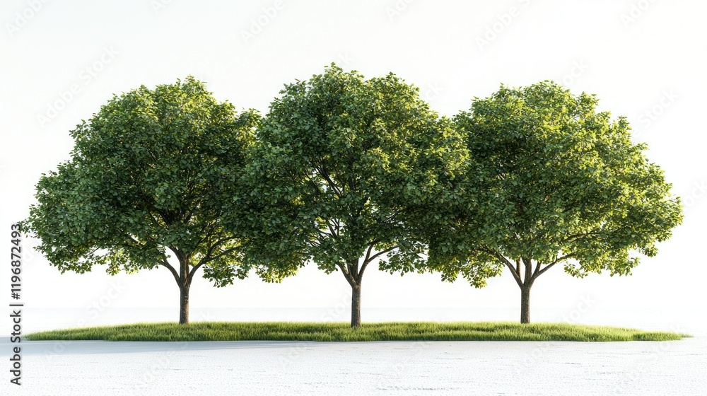 Three Lush Green Trees on a Grassy Knoll Three Lush Green Trees on a Grassy Knoll