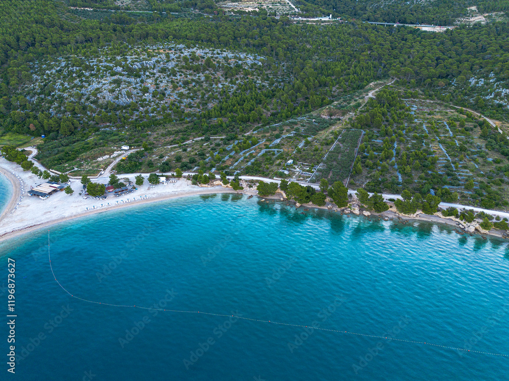 Fototapeta premium Coastline of the Adriatic Sea in Croatia. Aerial landscape, view from above.