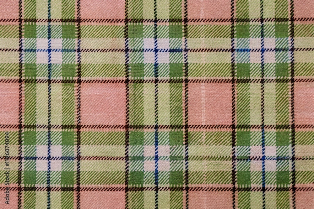 Classic Plaid Textile Pattern fabric with Soft Pink, Olive Green, and Light Blue Intersecting Lines in a Symmetrical Grid Design Classic Plaid Textile Pattern fabric with Soft Pink, Olive Green, and Light Blue Intersecting Lines in a Symmetrical Grid Design