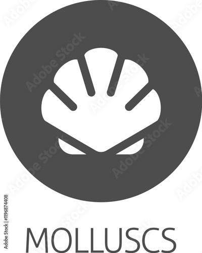 A seashell shell clam mollusc food stylised icon. Possibly an icon for the allergen or allergy or a seafood concept.