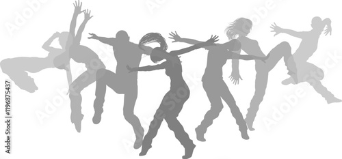 Street dancers dancing silh...