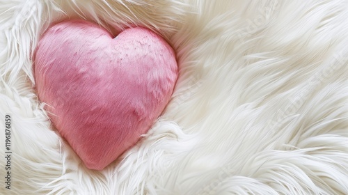 A pink heart-shaped design on a white fur background photo