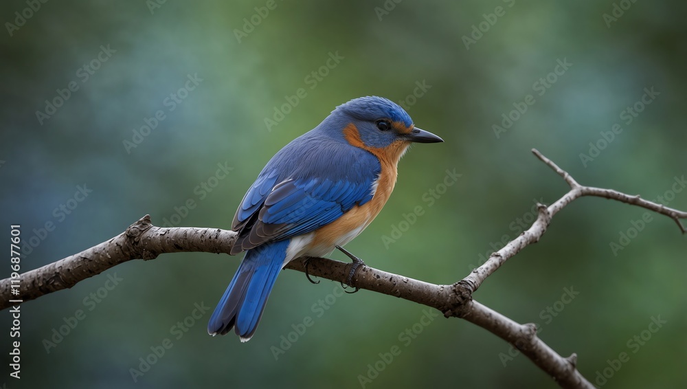Robin on a branch . Blue bird on branch with background . A vibrant bluebird with an orange breast perches on a branch. An Eastern bluebird perches on a branch.