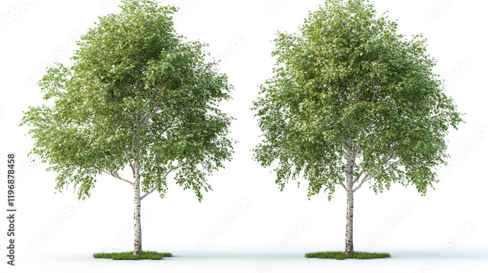 Obraz premium Two Young Birch Trees on White Background