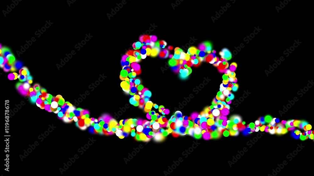 Colorful bokeh lights in heart path with plain black background Colorful bokeh lights in heart path with plain black background
