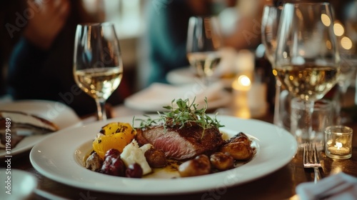 Gourmet Dinner: Seared Steak with Roasted Vegetables and Wine