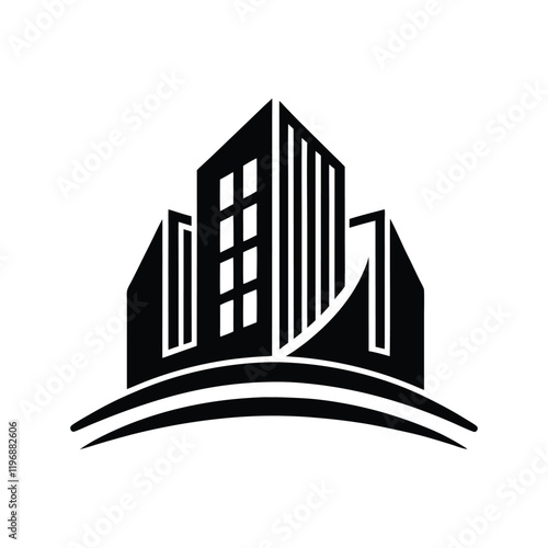 Elegant city skyline logo, modern urban building silhouette, minimal real estate emblem, contemporary architectural vector illustration, business branding design.

