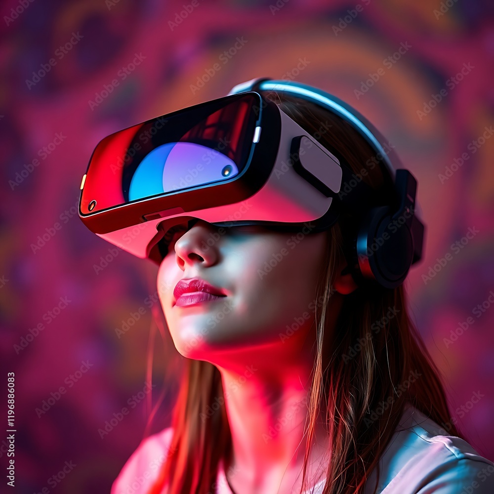 Woman experiencing virtual reality. Woman experiencing virtual reality.
