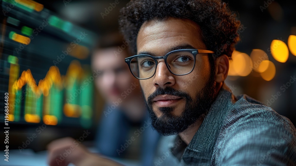 Focused Trader, Office, Night, Charts, Teamwork Focused Trader, Office, Night, Charts, Teamwork