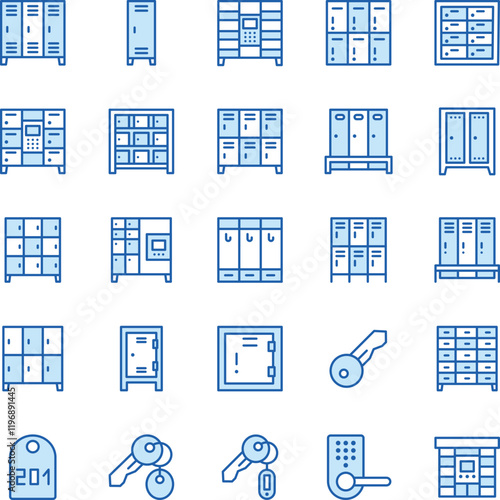 Lockers Duotone Vector Flat Icons Pack