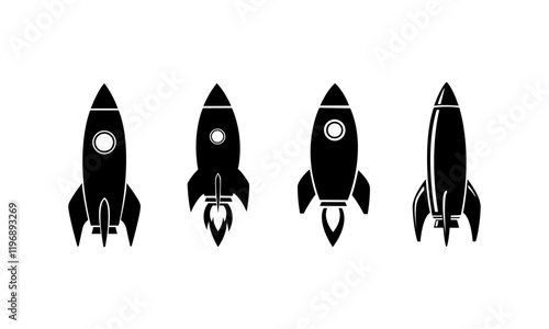 Rocket Silhouette Set In Black And White