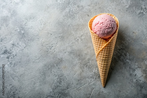 Sweet dessert. Ice cream cones with different flavors on a concrete gray background. World Ice Cream Day. photo