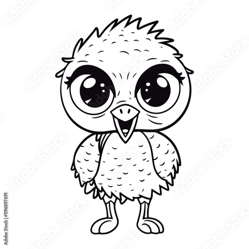 Coloring book for children baby Emu Kawai Black and white vector illustration.