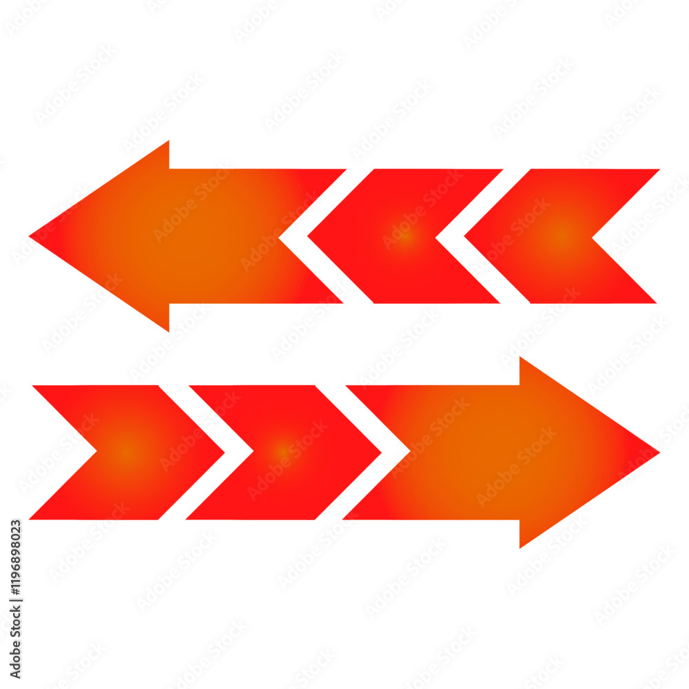 Bold Red and Orange Gradient Arrows Facing Opposite Directions, Dynamic Gradient Arrow Design with Vibrant Colours, Opposing Red and Orange Gradient Arrows for Visual Emphasis Bold Red and Orange Gradient Arrows Facing Opposite Directions, Dynamic Gradient Arrow Design with Vibrant Colours, Opposing Red and Orange Gradient Arrows for Visual Emphasis