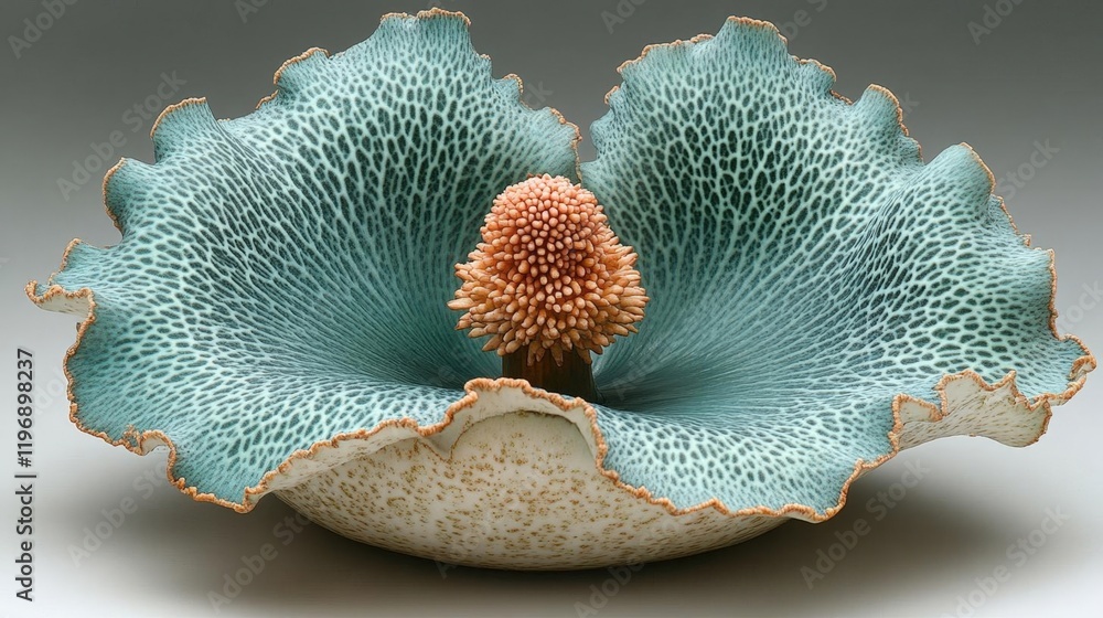 Intricate Teal and Coral Ceramic Flower Sculpture Intricate Teal and Coral Ceramic Flower Sculpture