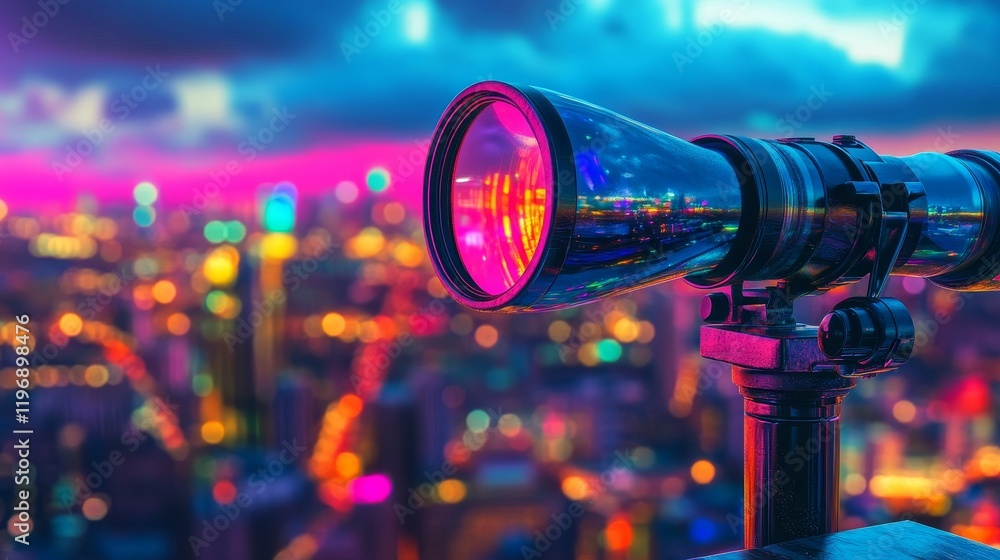 Cityscape viewed through nighttime viewer. Cityscape viewed through nighttime viewer.