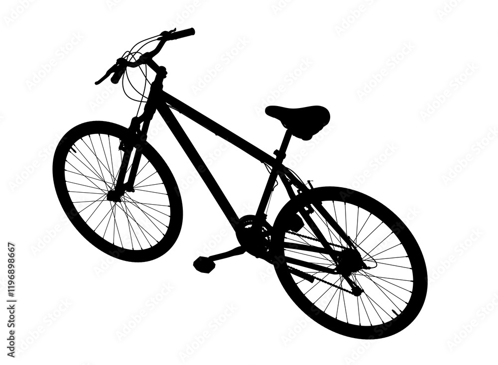 Obraz premium Black bicycle, side top view. Black leather saddle and handles. Png clipart isolated on transparent background
