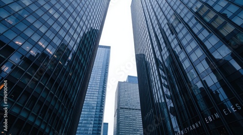 Toronto's Financial District skyscrapers under gentle, soft light diffused shadows, subtle illumination, detailed focus,