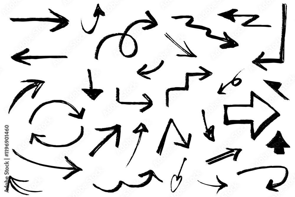 筆タッチの手描きの矢印のイラストセット 筆タッチの手描きの矢印のイラストセット