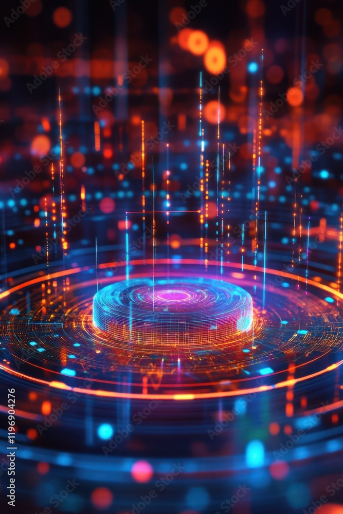 Abstract glowing data vortex, futuristic city backdrop Abstract glowing data vortex, futuristic city backdrop