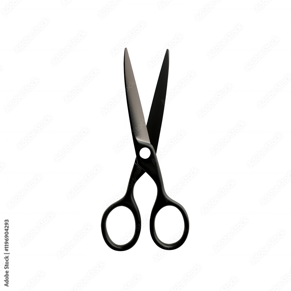 A pair of sleek black scissors perfect for cutting paper or crafting materials., isolated on a transparent background. A pair of sleek black scissors perfect for cutting paper or crafting materials., isolated on a transparent background.