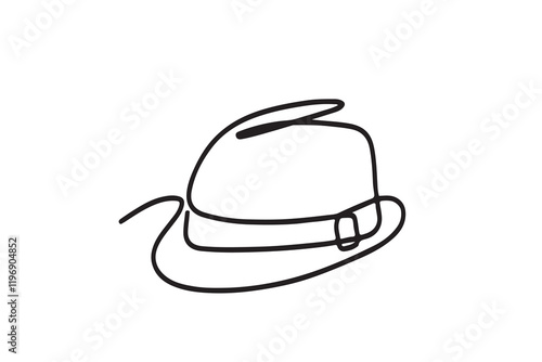 Hat line drawn continuous icon. Black gentleman hat vector icon. One line drawn hat icon.