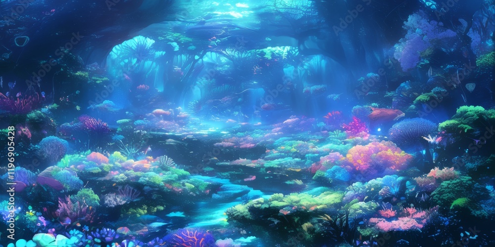 Fototapeta premium Enchanted Underwater Coral Forest . Anime style