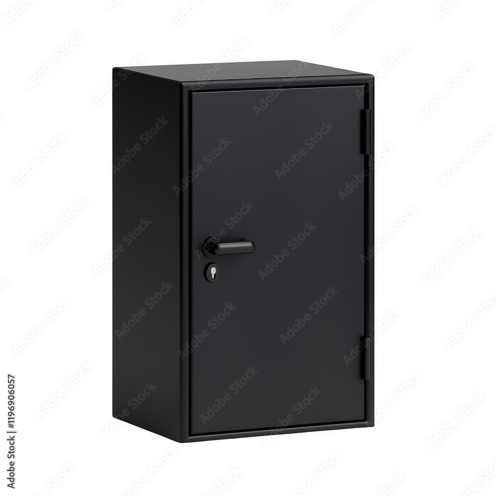 A sleek black safe with a secure lock, perfect for storing valuables and documents., isolated on a transparent background. A sleek black safe with a secure lock, perfect for storing valuables and documents., isolated on a transparent background.